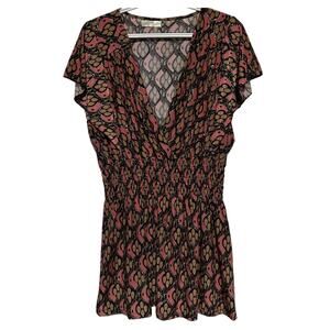 ACE Fashion Women's Black Salomon Tan V-Neck Short Sleeve Sparkle Blouse Size 3X